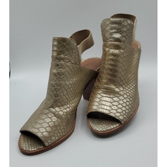 Donald PLINER Khloe Gold Leather Platino Snake Print Peep Toe Shoe Bootie Size 9 - Picture 1 of 14